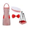 4Pcs Waitress Costume 1950s Adult Waiter Costume Set Stripe Apron,Caps and Bowtie Hots Dog Costume