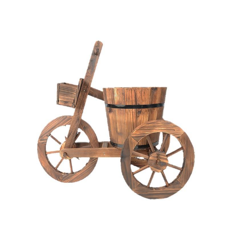 Retro Style Carbonized Wood Tricycle Planter for Succulents - European Pastoral & Japanese Inspired Decor