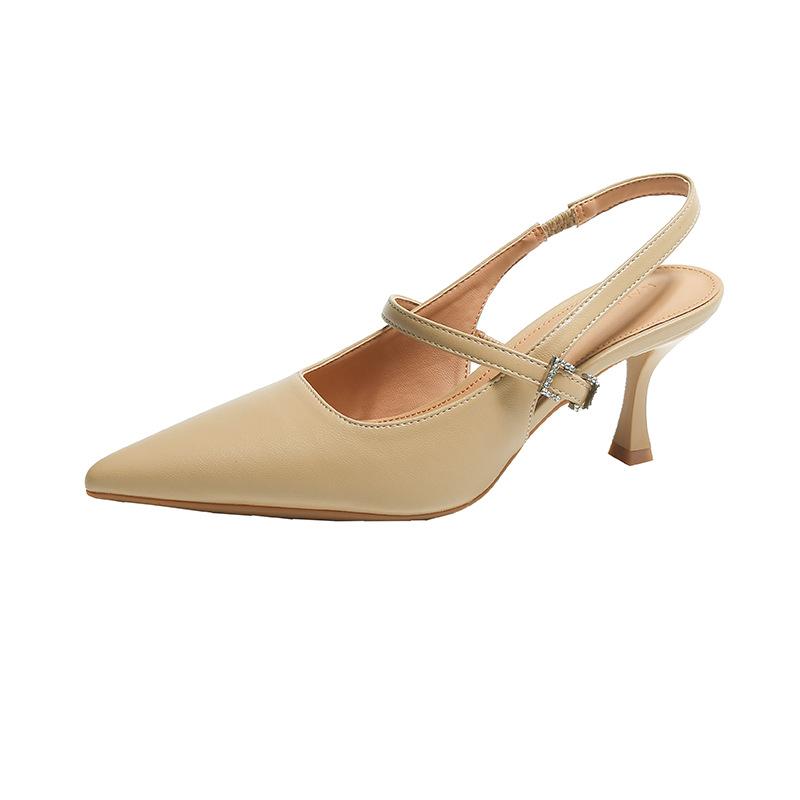Fashion Women's Black Beige High Heels Fashion Pointed Toe Slingbacks Pumps Spring Elegant Office Female Baotou Stilettos Shoes Sandals