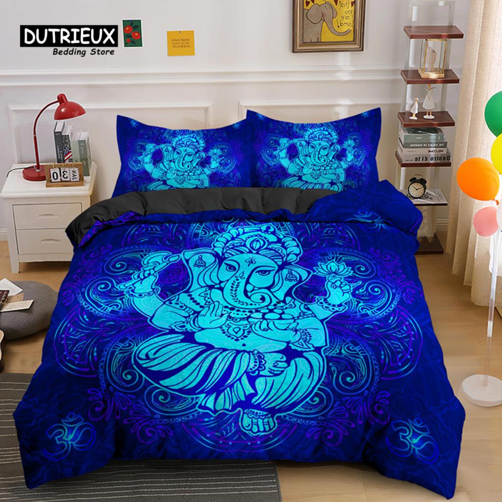 Modern Classic Indian Ganesha Bohemian Meditation Elephant Polyester Mandala For Kids Teen Adults Full Comforter