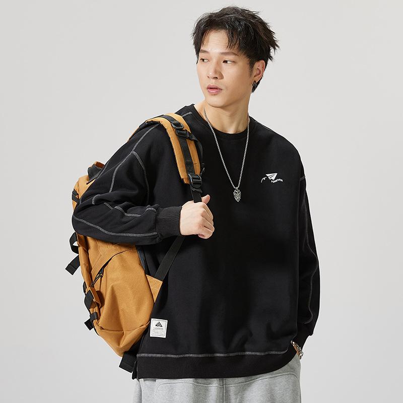 

Модный брендовый американский свитер с круглым вырезом, мужской свободный мужской повседневный бархатный топ с длинными рукавами, мужская одежда 4XL чёрный