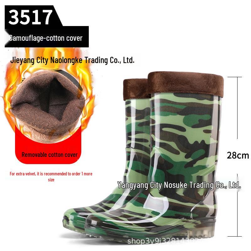 Men's Black Mid-Calf Non-Slip Rain Boots - Waterproof Camo Rubber Shoes for Kitchen and Labor Protection