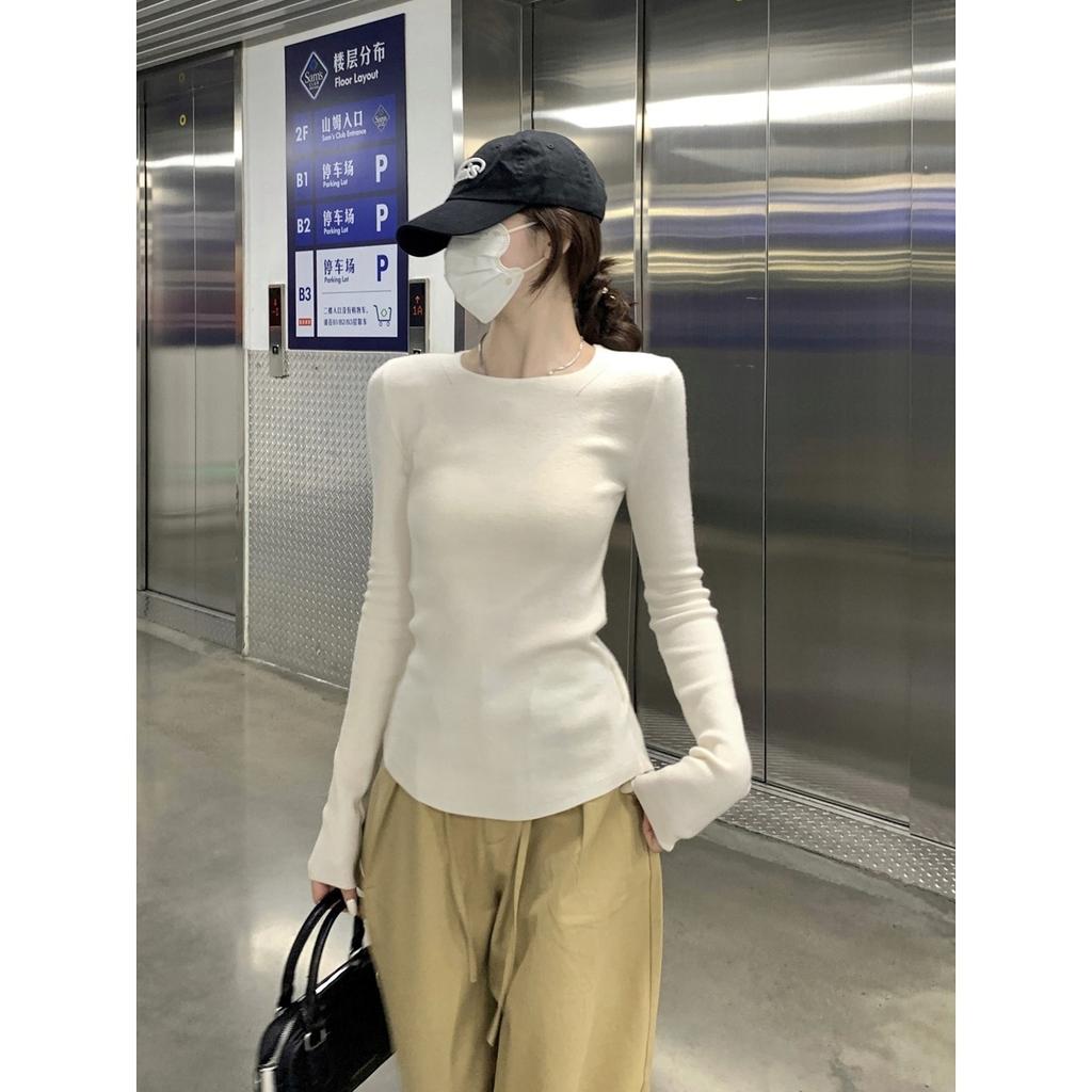 Basic bottoming shirt women's autumn and winter inner with crew neck sweater slim-fitting and thin long-sleeved soft waxy knitted sweater top