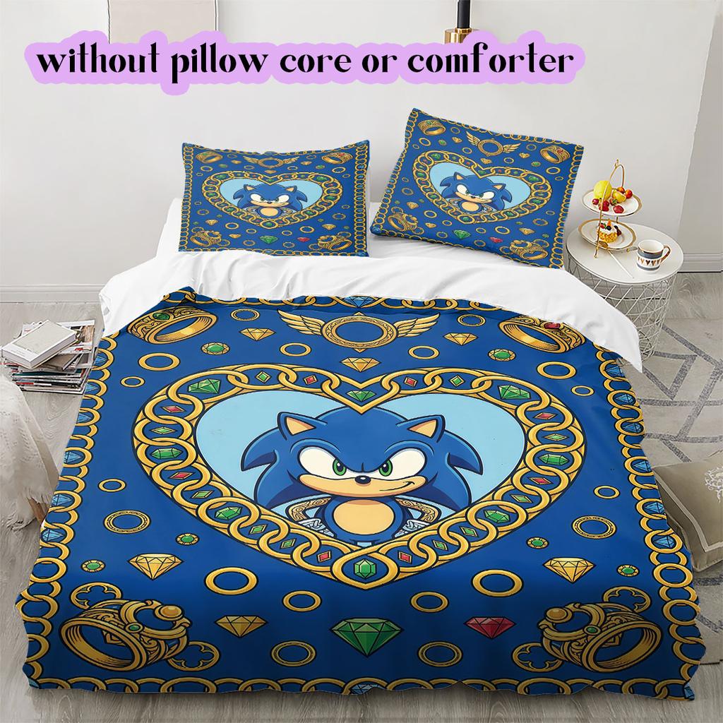Hedgehog Sonic Deluxe Anime Duvet Cover Set,3 Piece Printed Cartoon Decor,Cool Bedroom Comforter Cover for Modern Home_LIAN