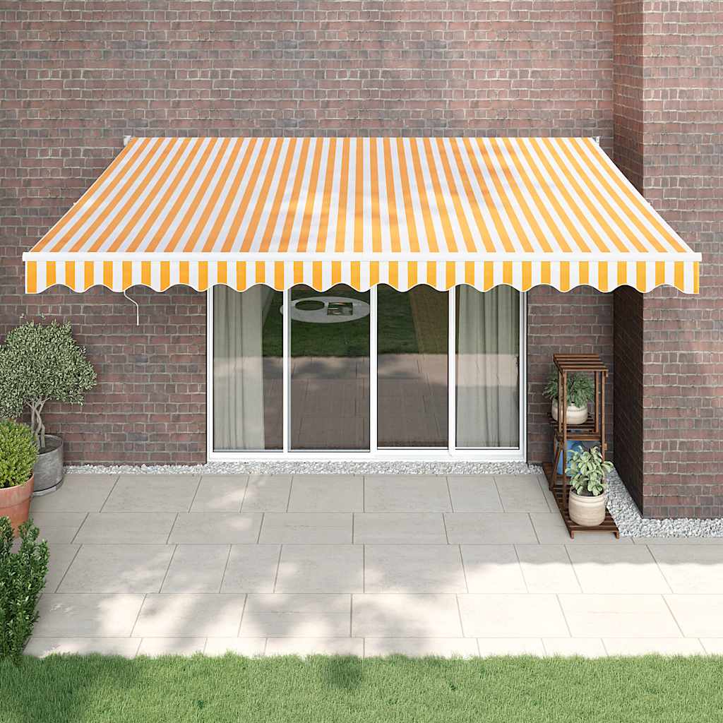 Electric Awning with Crank Yellow and White 4 x 3 m