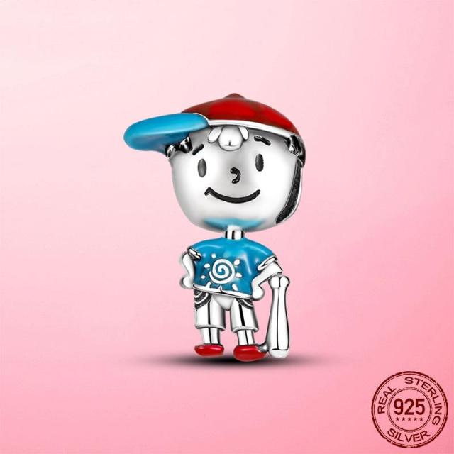 

Шарм из стерлингового серебра 925 пробы, спортивные бусины для бейсболистов для мальчиков, подходят для модного браслета, оригинальная цепочка, серебро 925, изготовление ювелирных изделий, подарок для ребенка