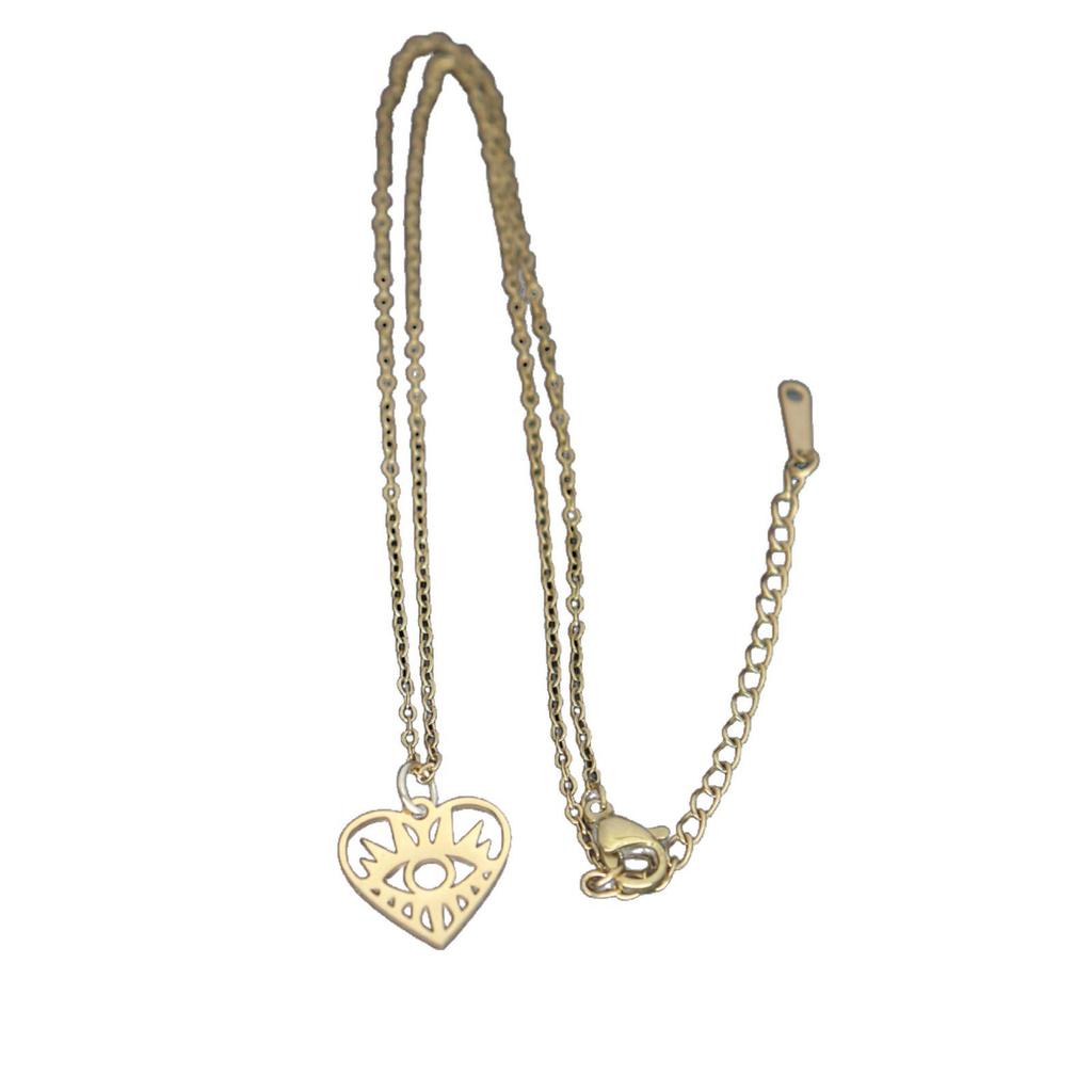 Stainless Steel Heart Eye Pendant Necklace - European & American Fashion Accessories