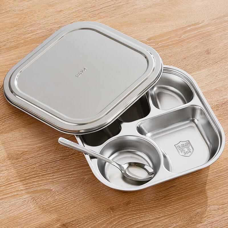 Wuhe Stainless Steel Divided Lunch Plate for Kids with Lid and Spoon
