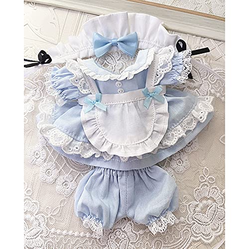 niannyyhouse 15cm Plush Maid Outfit with Hairband, Dress, Apron, and Shorts, Cotton Doll Clothes (Light Blue)