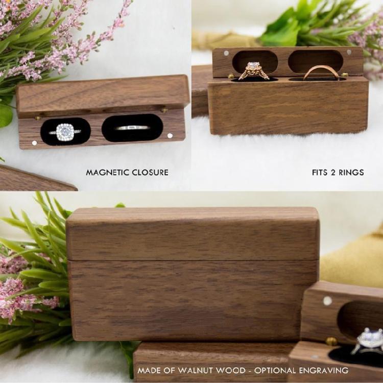 Ring Box for Wedding Ceremony Wooden Double Ring Bearer Holder for Wedding