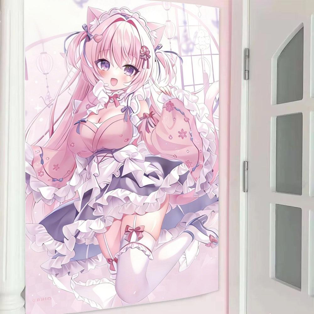 

Pink 2D Kawaii Maid Girl Tapestry Wall Hanging Fabric Interior Decor Kawaii Room Aesthetic Background Cloth 74x94cm(29x37in)