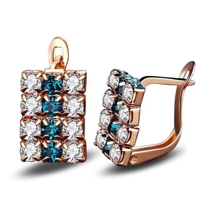 18 K Gold Rectangle Shape Sterling Silver Crystal Stud Earring For Women, 16*9 Mm (Gold) 1-Pair
