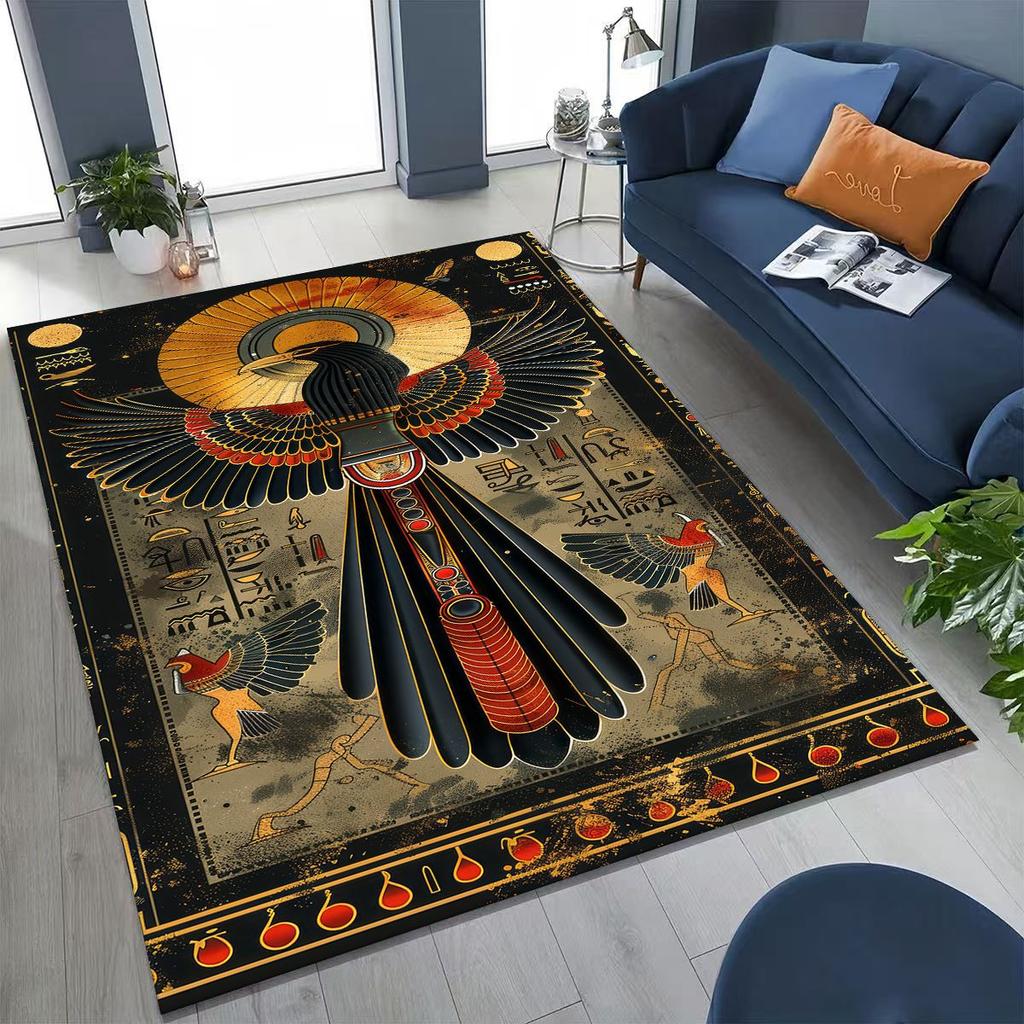 Ancient Egyptian Hieroglyphic Symbols Carved Murals Rug Carpet for Bedroom Living Room Sofa Doormat Decor,Kid Non-slip Floor Mat