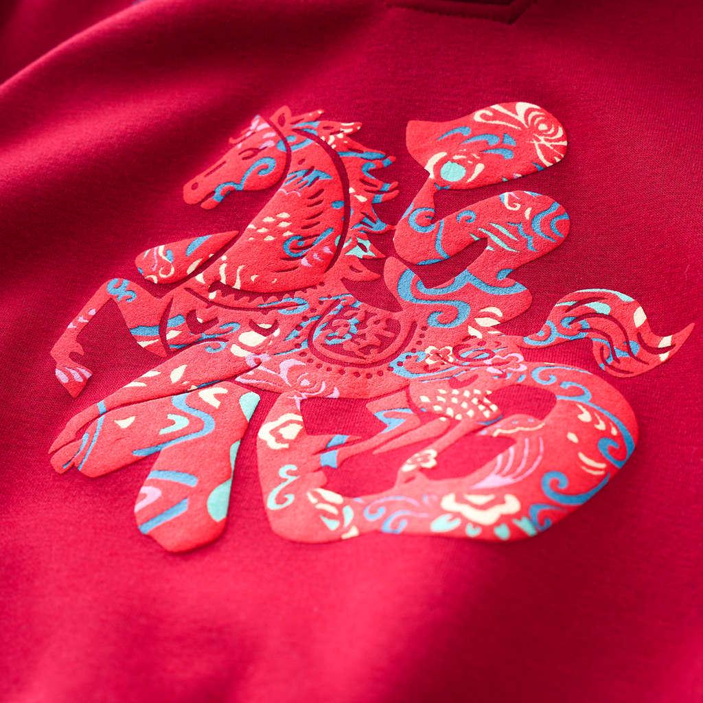 Kids' Plush Red New Year Hoodie, High Neck Base Layer for Medium & Large Boys & Girls, Winter 2025 Edition.