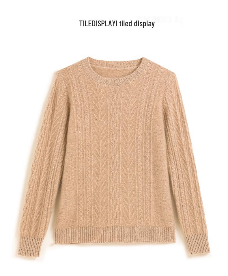 Women's Fashionable Cashmere Round Neck Jacquard Cardigan Sweater