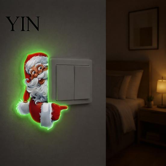 Festive Party Supplies Christmas Santa Claus Switch Sticker, Glow-in-the-Dark Light Decal, Wall Decals Outlet Socket Decoration Sticker for