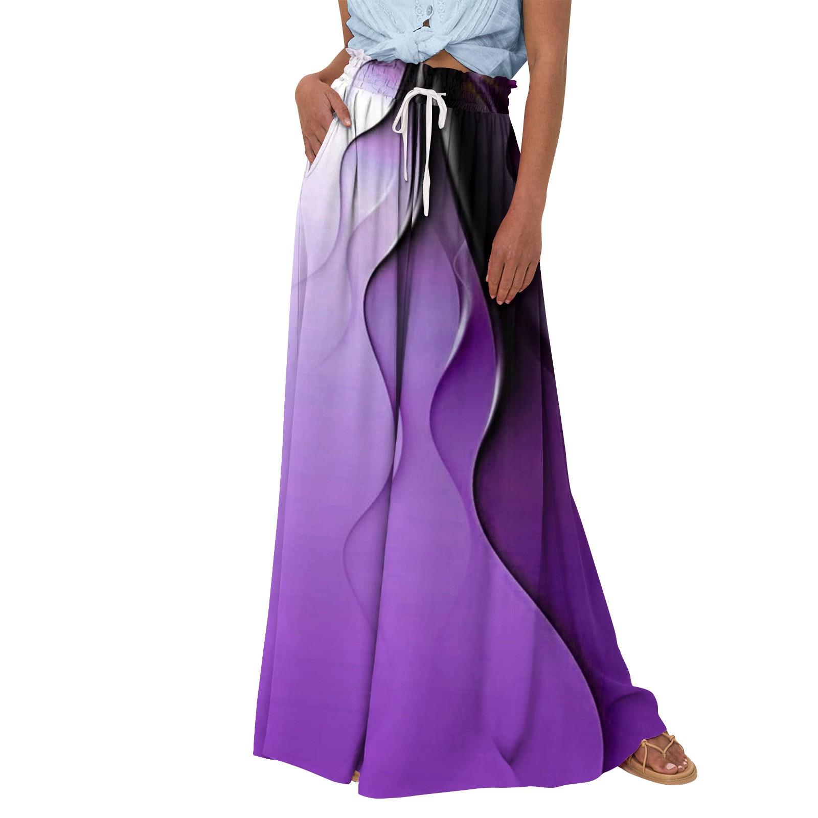 

Женские широкие брюки с высокой талией, летние повседневные струящиеся брюки-палаццо, пляжные брюки с принтом и карманом L фиолетовый