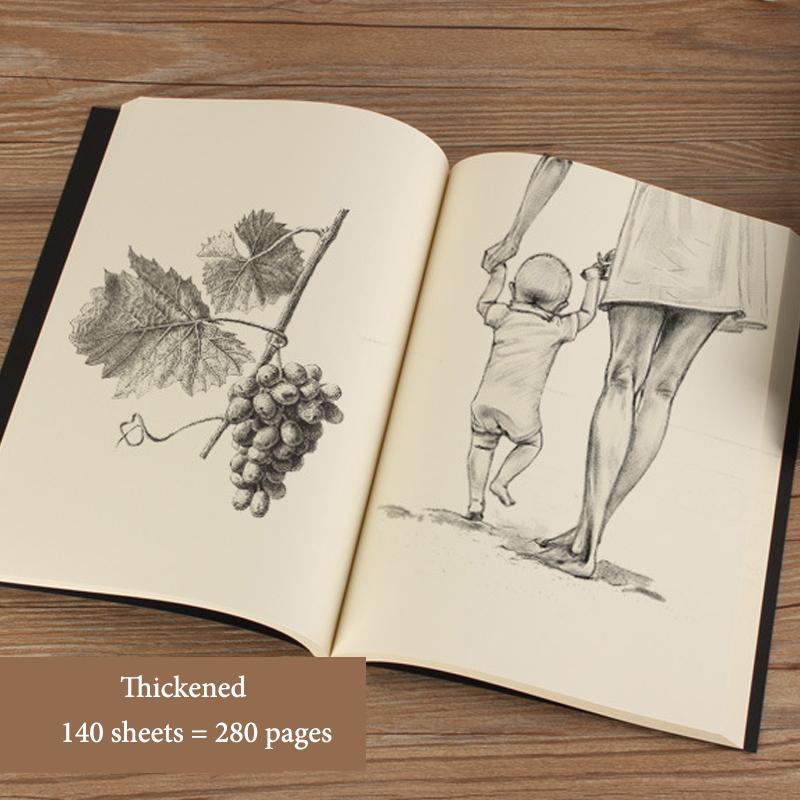B5 Notebook,Sketchbook 140 Thickened Pages Black Cardboard Cover Blank Inner Pages For Quality Fine Art Painting And Doodle