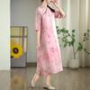 Chinese Style Retro Improved Hanfu Dress Art Ramie Printed Cheongsam Zen Dress National Style  Qipao Women