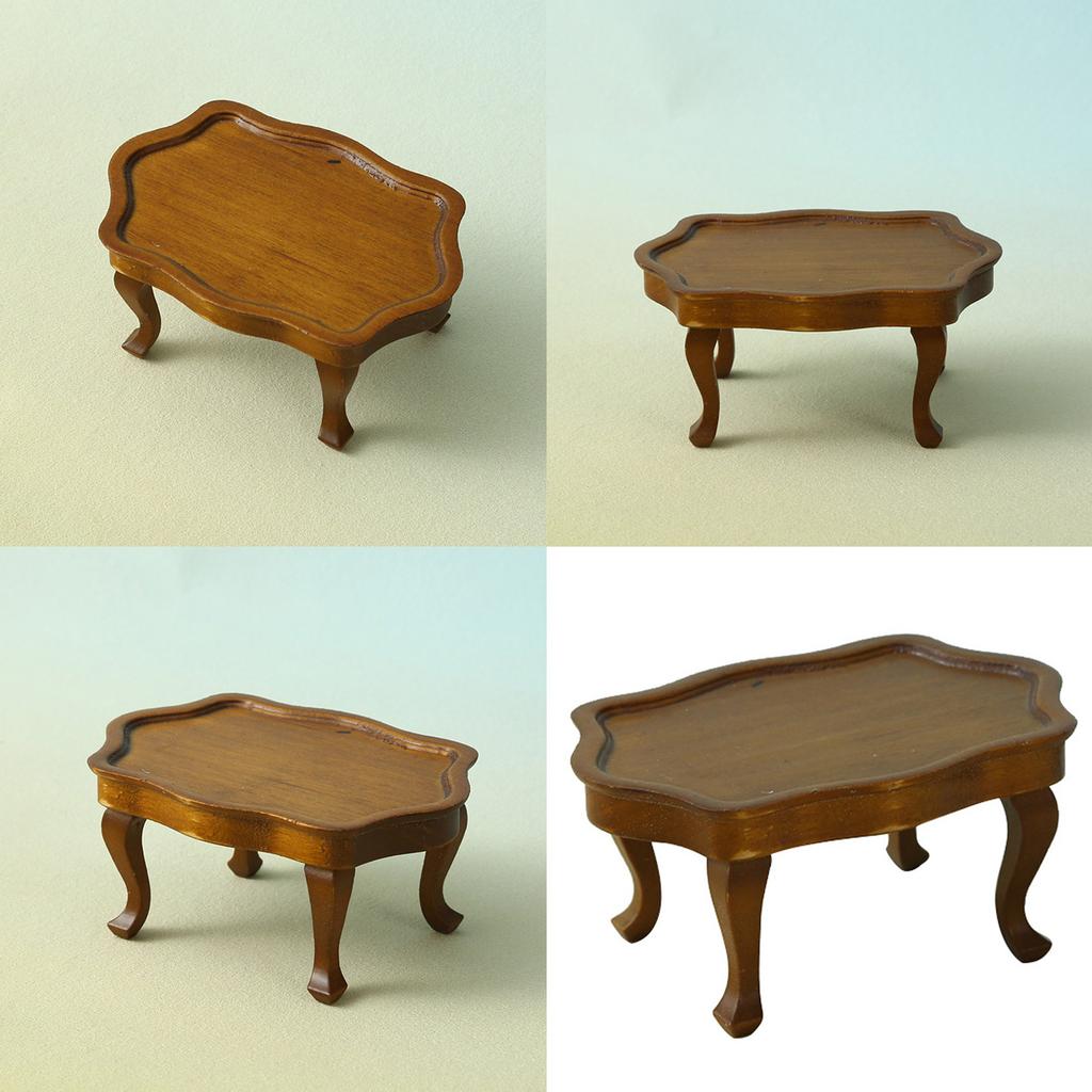 1/12 Miniature Vintage Coffee Table Wood Side Tea Table for Dollhouse Decoration and Displaying Small Food and Drinks