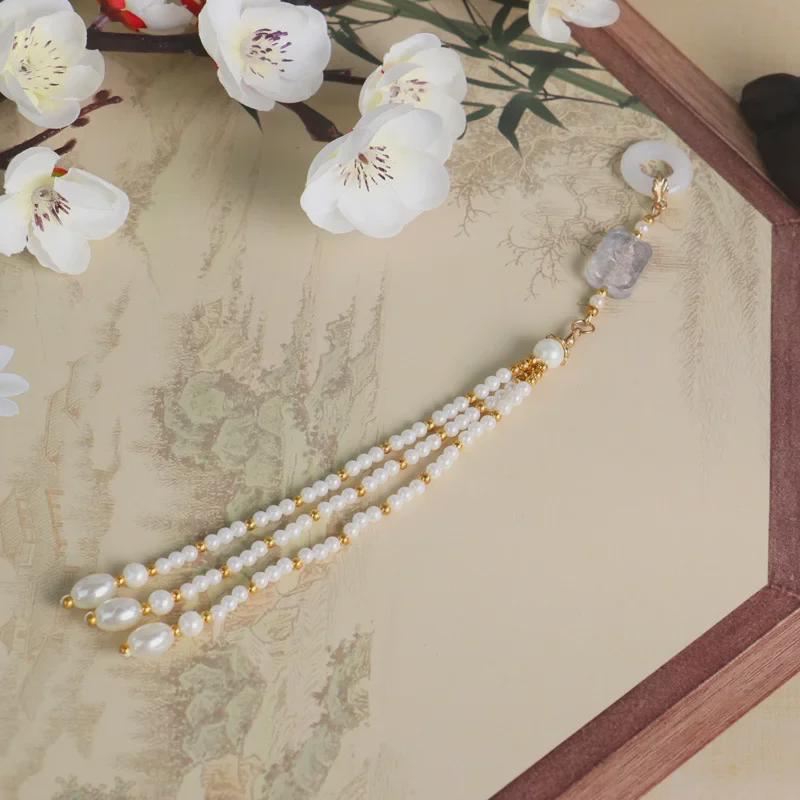 Handmade Beaded Tassel Glass Pendant with Cheongsam Collar for Sweater Chains and Xiuhe Clothing