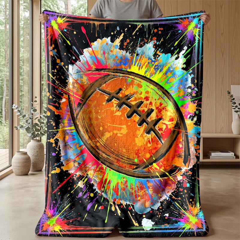 Football Artwork Splash Theme Blanket Lightweight Warm Flannel Blanket Decorative Throw Blanket for Home Decoration