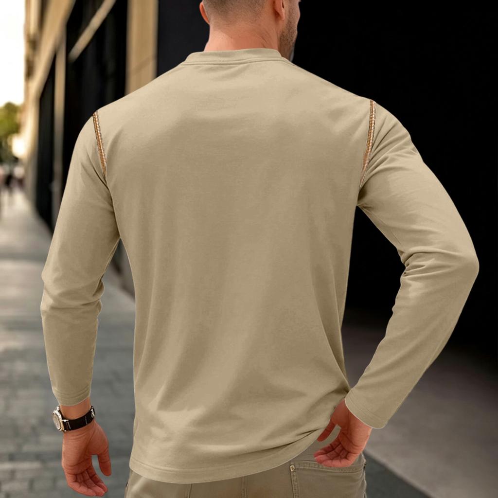Men's Retro Color Long Sleeve Shirt Loose Fit Casual Tee