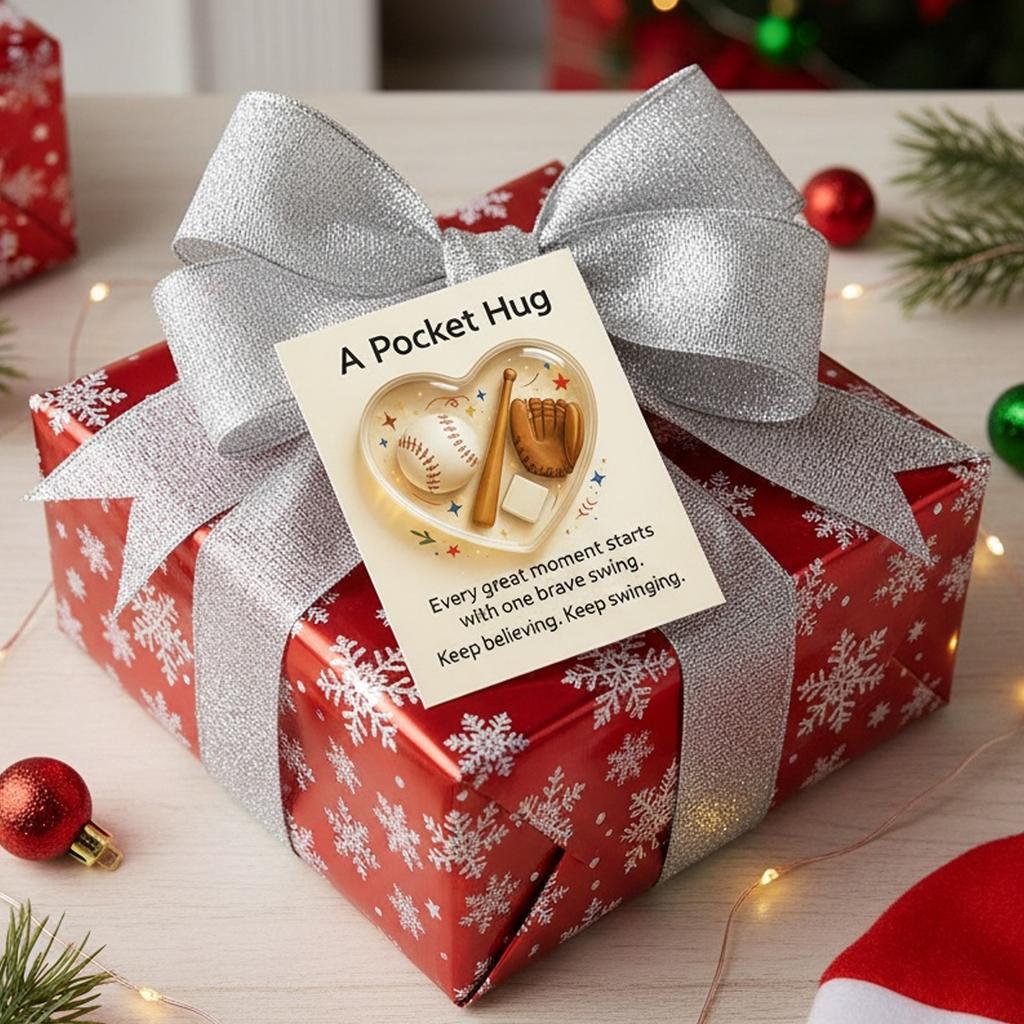 Heart Shaped Baseball Pocket Hug with Encouraging Message Card Sports-Themed Emotional Hug Gift for Friends Family Colleagues