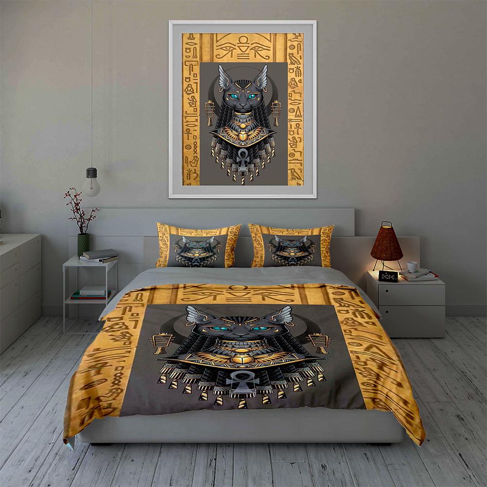 Egyptian-themed cat Bedding Duvet cover sets Duvet covers Pillowcases gifts (1 * Duvet Cover 2 * Pillowcases, without duvet insert)
