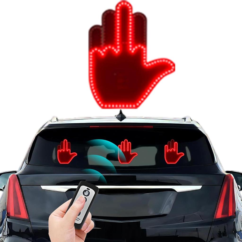 Middle Finger Car Light, Glohand For Car, Light Up Middle Finger For Car Rear Window, Glogesture Road Rage Hand Led Sign With Remote, Red Glow Led