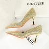 Women's Fashion Banquet High Heels Metal Heels, High Heels Shallow Mouth, Pointed Toe, Shining Shining Sheep Cloth Single Shoes