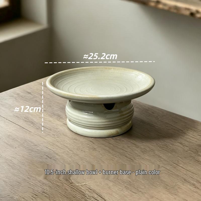 Retro Ceramic Tableware: Earthen Pot with Alcohol Stove for Warming Dishes