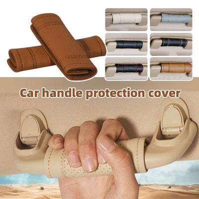 Leather Car Roof Door Inner Handle Protective Cover Auto Pull Gloves Roof Cover Decor Non-slip Covers Car Interior Accessories