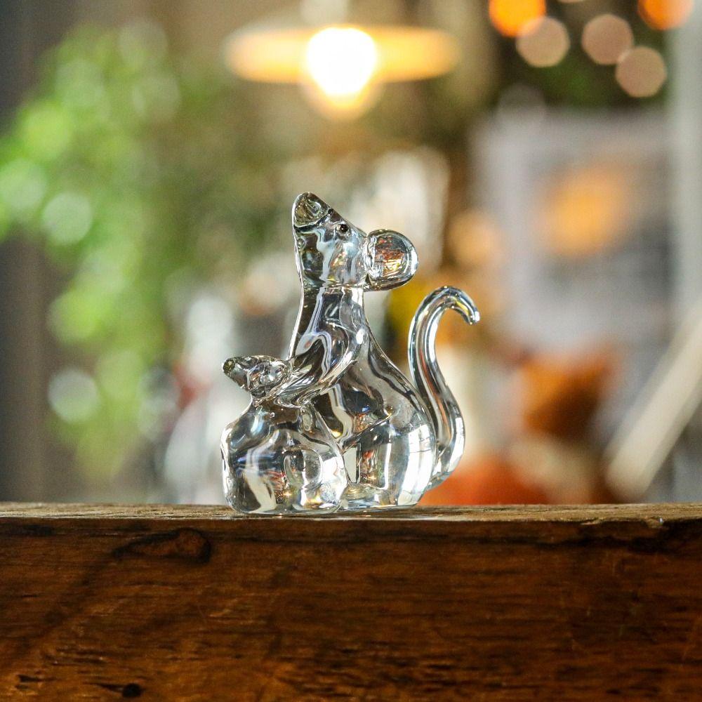 Beautiful Lucky Mouse Rat Figurine Exquisite Mini Animal Model Cartoon Clear Crystal Crafts Table Ornaments Living Room