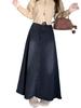 Black Retro Washed Denim Frayed High Waist A-Line Midi Skirt for Women - Autumn Design