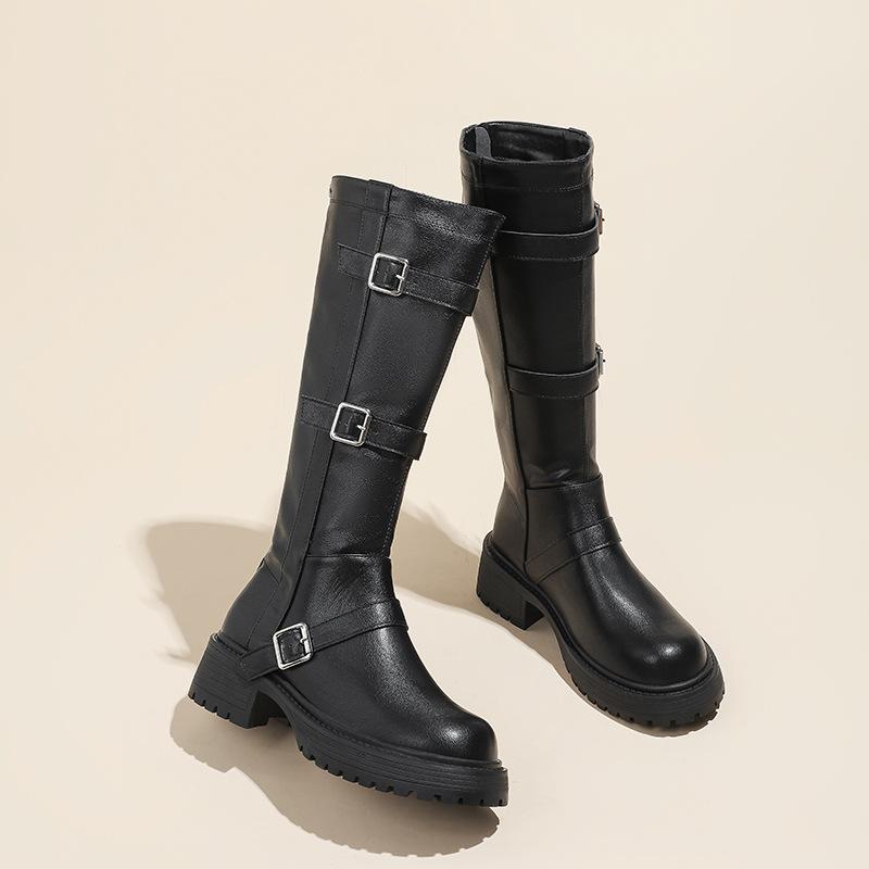 

Autumn and winter new boots women s 2025 brown Maillard platform thick heel thin rear zipper long knight boots high boots 40 чёрный