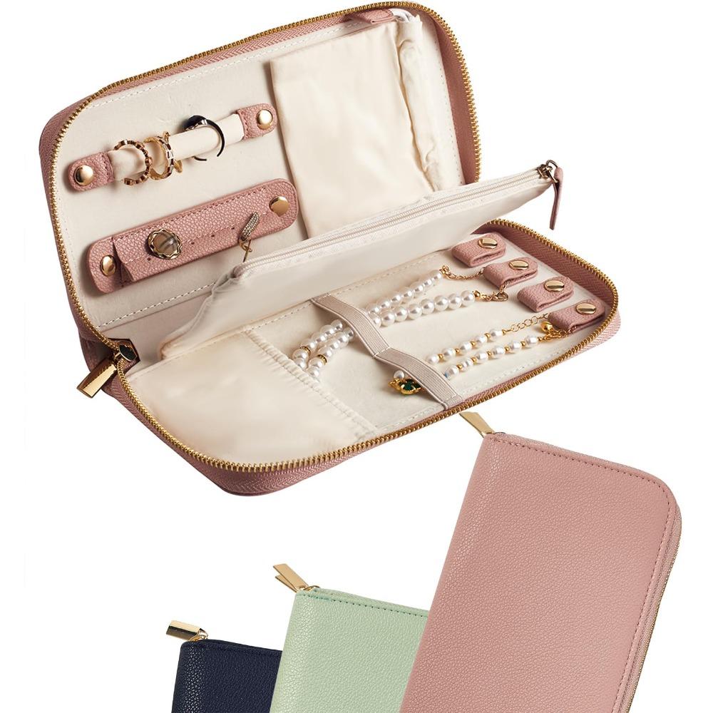 

Large Capacity Jewelry Organizer with Zipper Storage Bag for Rings/Necklace/Earrings рожевий