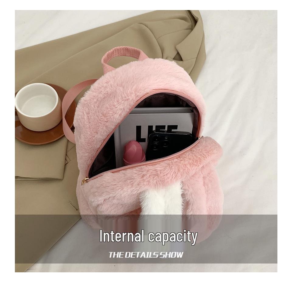2025 Cute Rabbit Ears Backpack: Japanese & Korean Harajuku Style, Large Capacity, Fuzzy Crossbody Bag for Girls