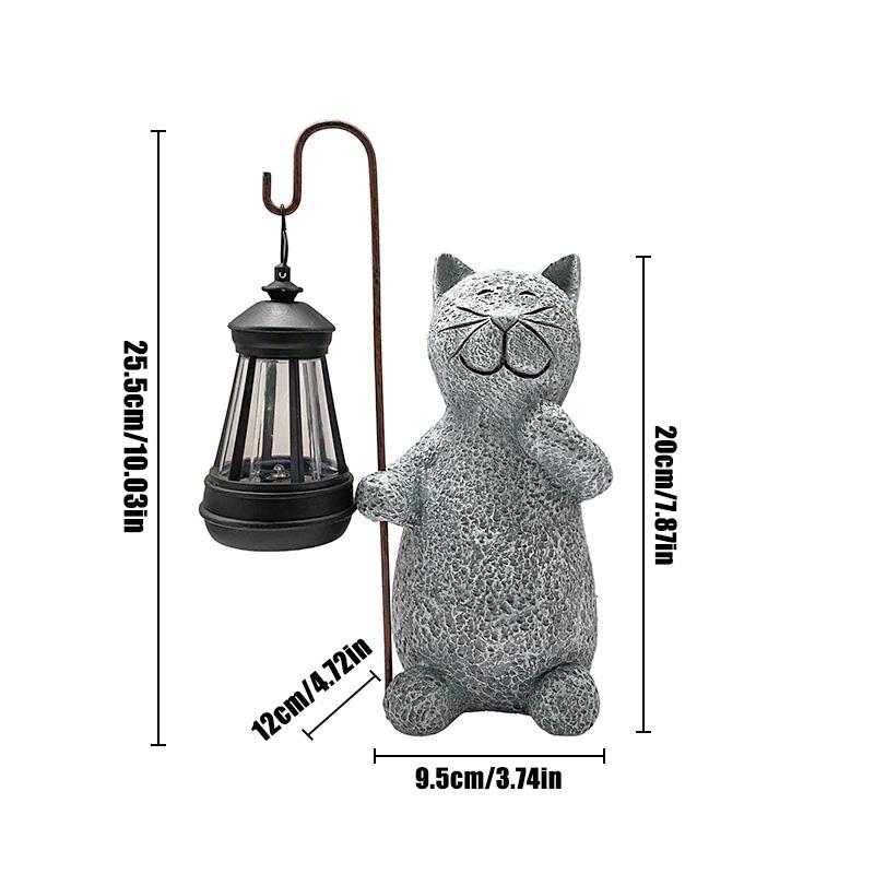 Solar-Katzen-Gartenstatue mit Laterne, wasserdichtes Harz, niedliche Kätzchenfigur, Außenhof-Kunst, dekorativer Weg, Landschafts-Nachtlicht-Ornament