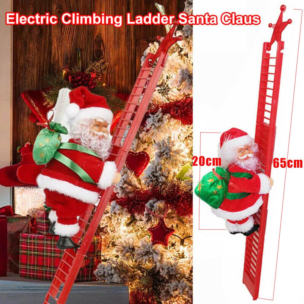 Electric Climbing Ladder Santa Claus Music Doll Christmas Ornament Decoration for Home Tree Hanging New Year Gift