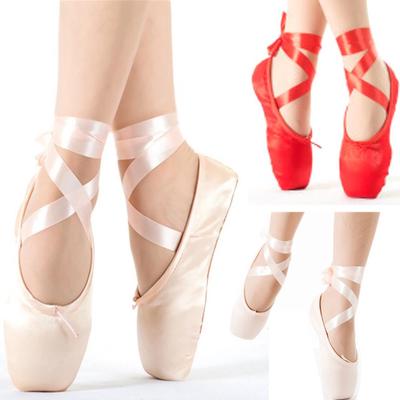YKXLM Ballet Pointe Shoes Soft Satin and Canvas Dance Shoes with Silicone Sponge Toe Pads and Sewn Ribbon for Girls Women,Model TJ-ZJBL