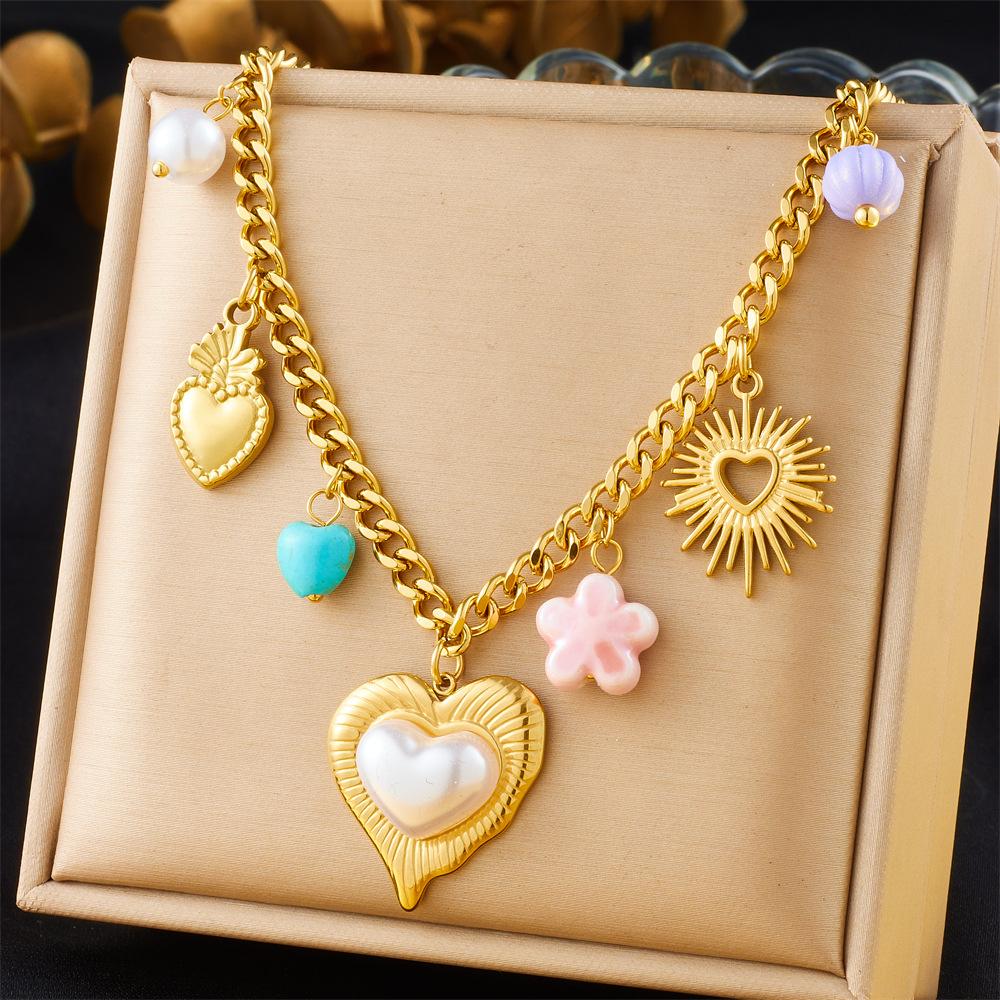 Women's Sporty Cross Border Fashion Spiral Elliptical Heart Shaped Large Pendant Sweater Chain Crystal Butterfly Flower Necklace