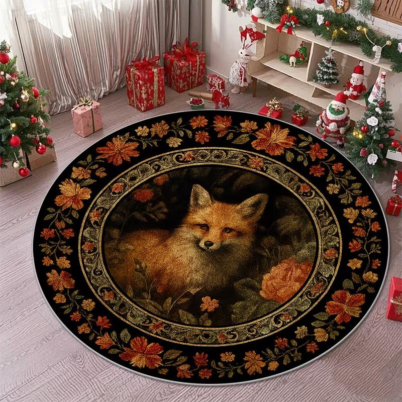 

Cute Forest Animals Round Carpet Fox Rabbit Nursery Rug Kids Playroom Floor Mat Bedroom Living Room Washable Baby Activity Mat 80cm