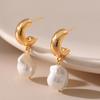 Vintage Baroque Retro Creative Moon Irregular Pearl S925 Silver Earrings For Women