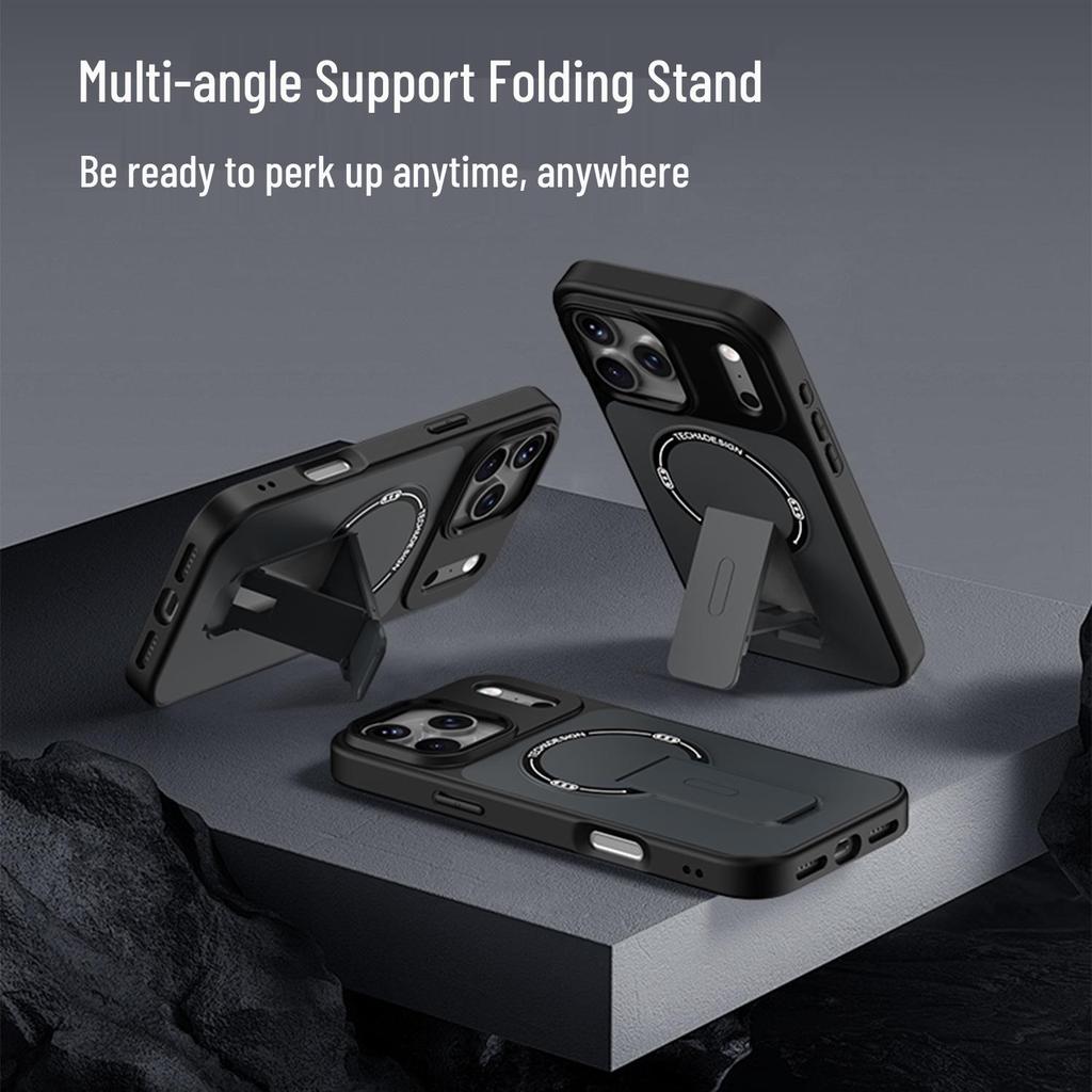 Magnetic Folding Stand iPhone 17 Case, Skin-Feel Matte Protective Cover for 16 Pro Max
