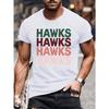 Europäische Größe Big & Tall Herren Farbverlauf HAWKS Grafik-T-Shirt - Lässiges Kurzarm-T-Shirt für Freizeitkleidung, Maschinenwaschbar, GROSSE GRÖSSE