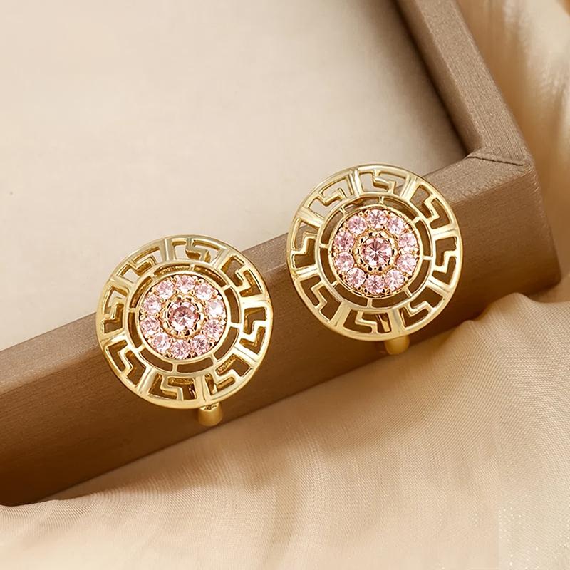 Huitan Hollow Gear Design Women Hoop Earrings for Party Trendy with Cubic Zirconia Elegant Novel Wedding Fancy Daily JewelryGood product