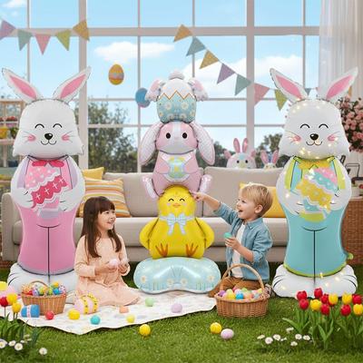 3D Stehender Oster Folienballon Riesiger Hase Karotte Küken Ei Ballons Osterparty Dekoration Kindergeschenk Mit Luft Gefüllt Gartendekoration