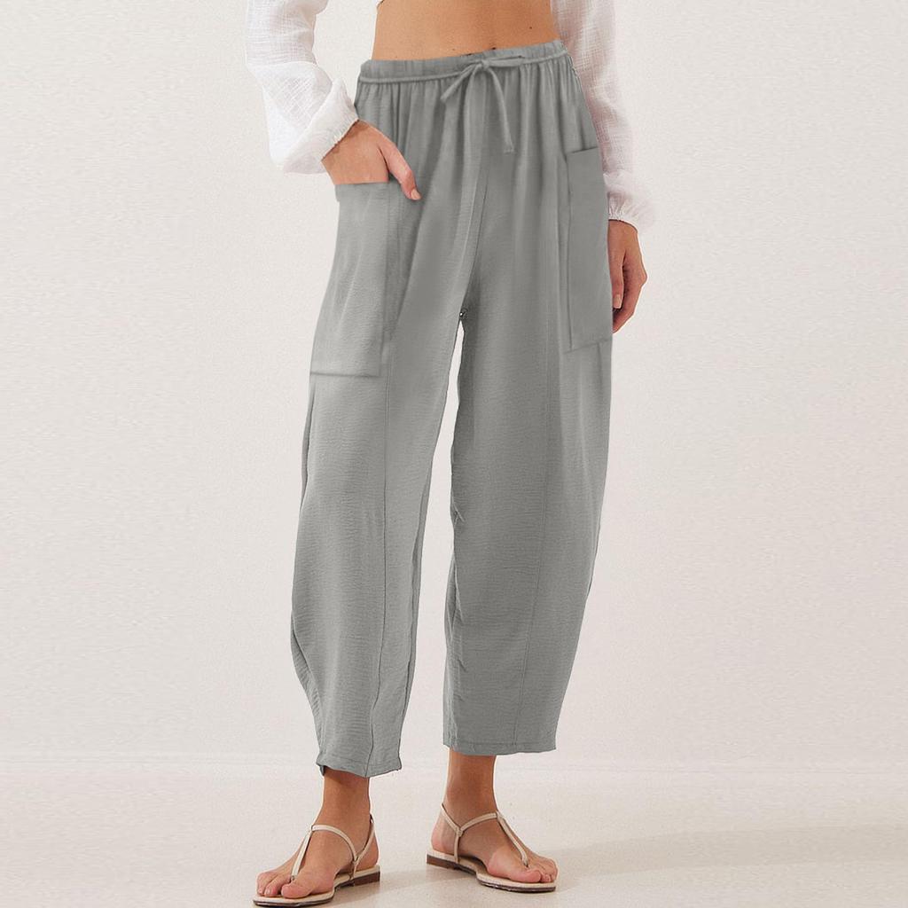 Women'S Summer High-Waisted Loose Casual Pants With Pockets Wide-Leg Pants Beach Pants
