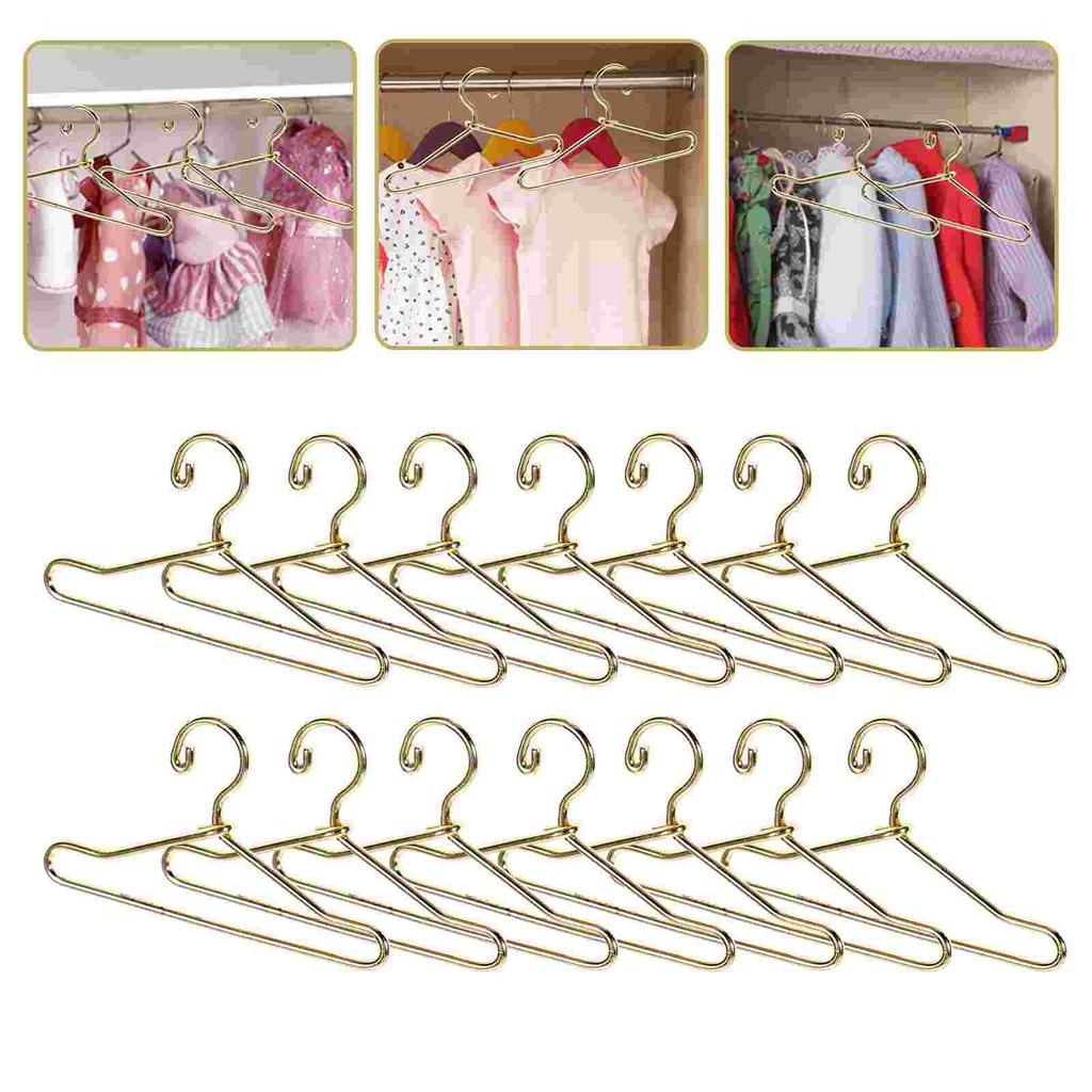 20 Pcs Clothes Racks 40mm Metal Color Mini Baby Rag Small Hanger House Hangers Miniature Delicate Golden Tiny Props